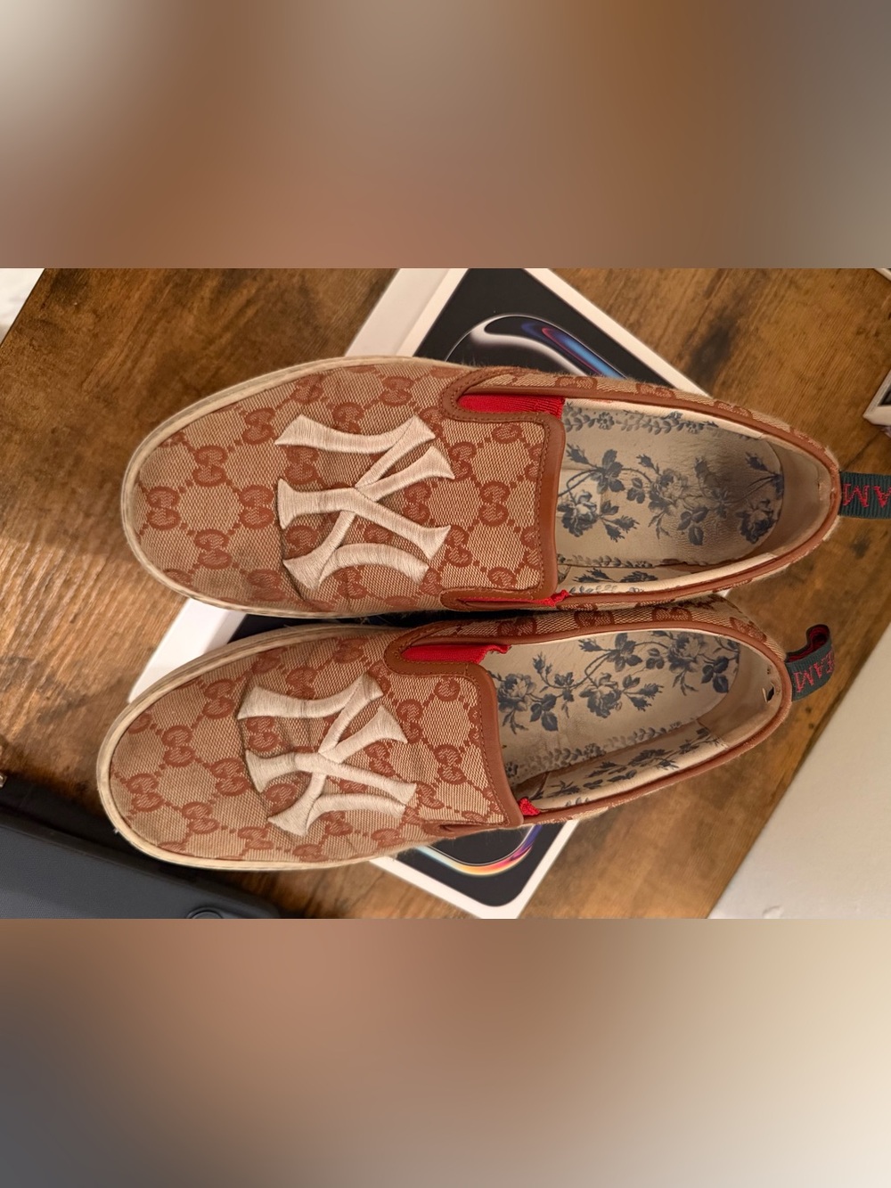 Gucci x Yankee collab Beige GG Canvas Slip-On Sneakers